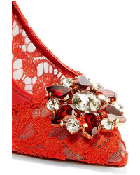 Dolce & Gabbana Crystal Embellished Corded Lace Pumps Red