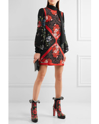 Alexander McQueen Embellished Floral Print Ankle Leather Boots Red
