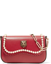 Gucci Broadway Mini Embellished Leather Shoulder Bag Red