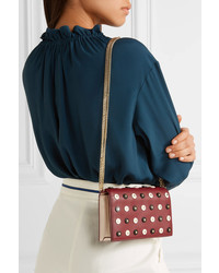 Diane von Furstenberg Soire Embellished Leather Shoulder Bag Claret