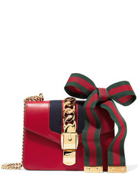 Gucci Sylvie Mini Chain Embellished Leather Shoulder Bag Claret