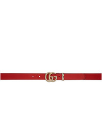 Gucci Red Leather Torchon Gg Belt