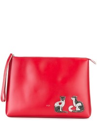 Red Embellished Leather Clutch