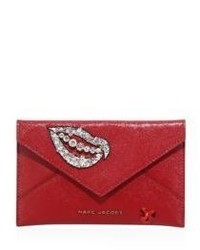 Marc Jacobs Hand To Heart Embellished Leather Envelope Clutch