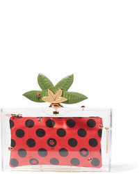 Charlotte Olympia Lucky Pandora Embellished Perspex Clutch Red