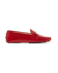 Red Embellished Leather Driving Shoes