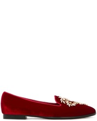 Red Embellished Leather Loafers