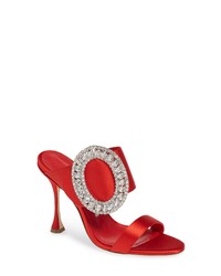 Red Embellished Leather Mules