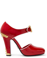 Prada Embellished Patent Leather Pumps Red