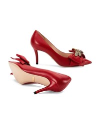 Gucci Leather Mid Heel Pump With Bow