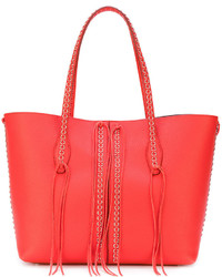 Red Embellished Leather Tote Bag
