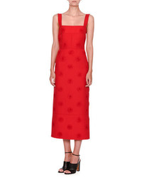 Valentino Daisy Embellished Sleeveless Midi Dress Red