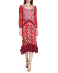 Saloni Isa Beaded Colorblock Silk Midi Dress