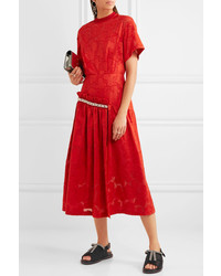 Mother of Pearl Twilla Embellished Burnout Cotton Midi Dress Red