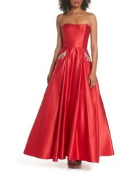 Red Embellished Satin Evening Dress