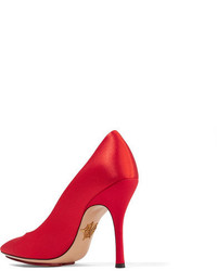 Charlotte Olympia Bacall Embellished Satin Pumps Red