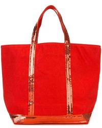Red Embellished Sequin Tote Bag