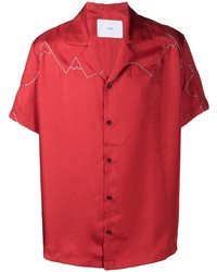 Red Embellished Short Sleeve Shirt