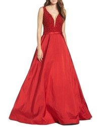 Red Embellished Silk Evening Dress