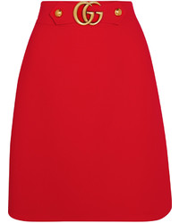 Gucci Embellished Wool And Silk Blend Twill Skirt Red