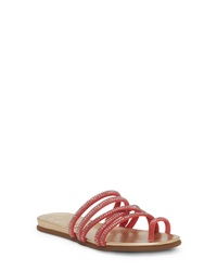 Red Embellished Suede Flat Sandals