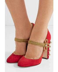 Dolce & Gabbana Embellished Suede Mary Jane Pumps Red