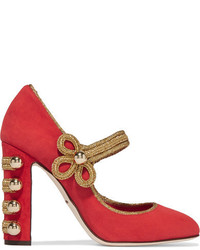 Dolce & Gabbana Embellished Suede Mary Jane Pumps Red