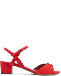 Tabitha Simmons Bonnie Bow Embellished Suede Sandals Red