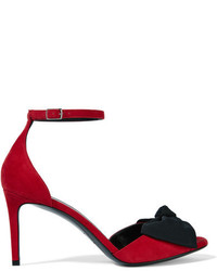 Saint Laurent Jane Bow Embellished Suede Sandals Red