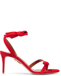Aquazzura Passion Bow Embellished Suede Sandals Red