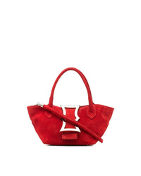 Red Embellished Suede Tote Bag