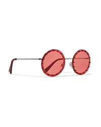 Valentino Crystal Embellished Round Frame Acetate Sunglasses