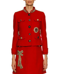 Dolce & Gabbana Chain Embellished Wool Jacket Red