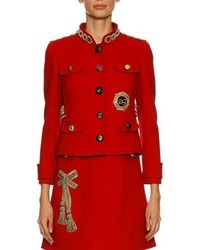 Dolce & Gabbana Chain Embellished Wool Jacket Red