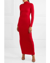 Balmain Embellished Ribbed Merino Wool Maxi Dress Red