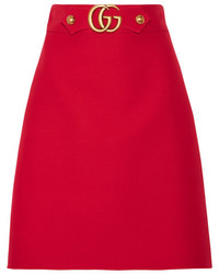 Red Embellished Wool Skirt