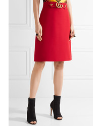 Gucci Embellished Wool And Silk Blend Skirt Red