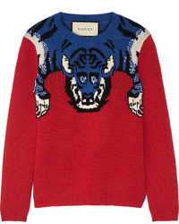 Red Embellished Wool Sweater