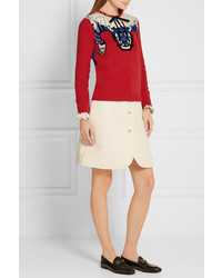 Gucci Embellished Intarsia Wool Sweater Red