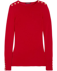 Balmain Embellished Wool And Cashmere Blend Sweater Red