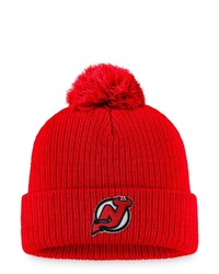 FANATICS Branded Red New Jersey Devils Core Primary Logo Cuffed Knit Hat With Pom At Nordstrom