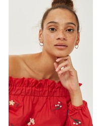 Topshop Floral Embroidered Bardot Top