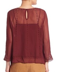 Joie Gaiane Viscose Crepe Embroidered Blouse