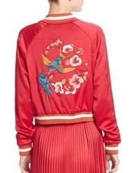 Red Embroidered Bomber Jacket