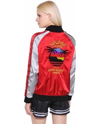 Coconut Embroidered Satin Bomber Jacket