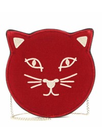 Charlotte Olympia Pussycat Embroidered Velvet Shoulder Bag