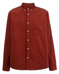 Red Embroidered Corduroy Long Sleeve Shirt