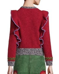 Valentino Wool Cashmere Embroidered Ruffle Detail Sweater
