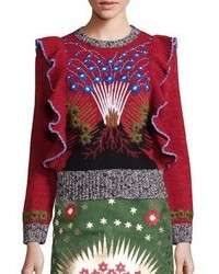 Valentino Wool Cashmere Embroidered Ruffle Detail Sweater