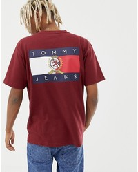 Tommy Jeans 60 Limited Capsule Crew Neck T Shirt With Back Print Crest Flag In Burgundy